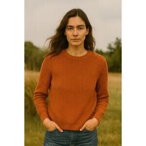 Timberland Waffle Knit Crewneck Rust Orange Heavyweight Pullover L